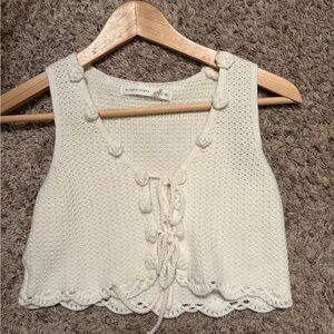 Altar'd State Cream Crochet Lace-Up Cropped Tank